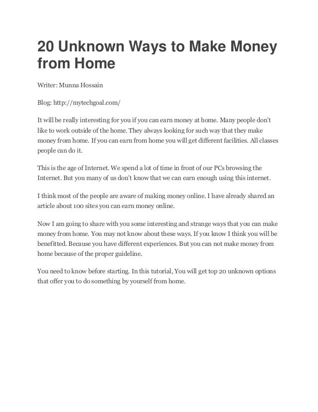 Unknown Ways To Make Money Online - 